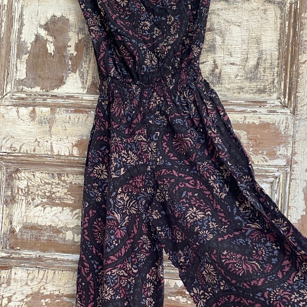 Abercrombie & Fitch Black Floral Strapless Wide Leg Jumpsuit, Size XS